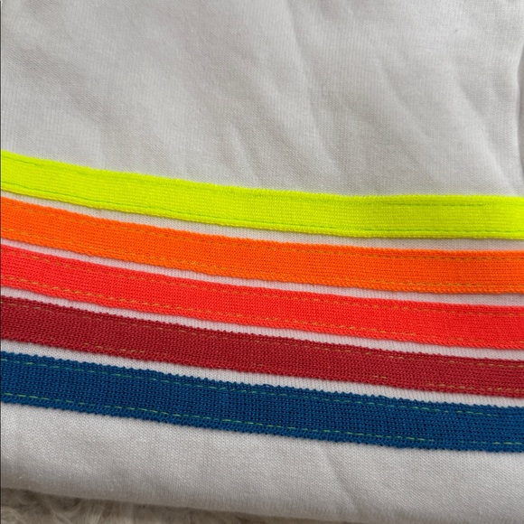 Aviator Nation 5 Stripe Relaxed Zip Hoodie Unisex L White Neon Rainbow 70s Sport - Picture 8 of 8